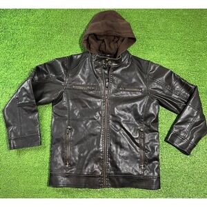 Vintage Y2K Motorcycle Chocolate‎ Brown Leather Jacket Kids Youth LG Black Rivet